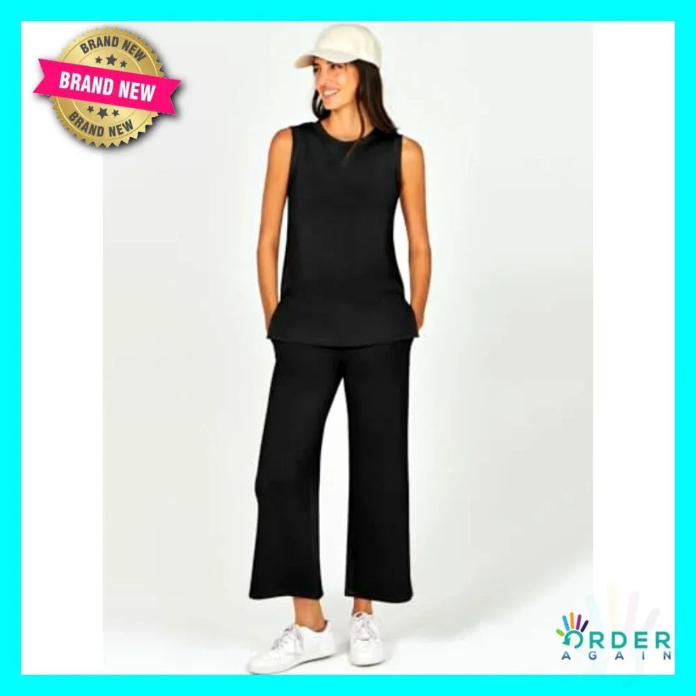 Two Piece Lounge Set Wide Leg Pants Tank Top Travel Outfit Casual Chic